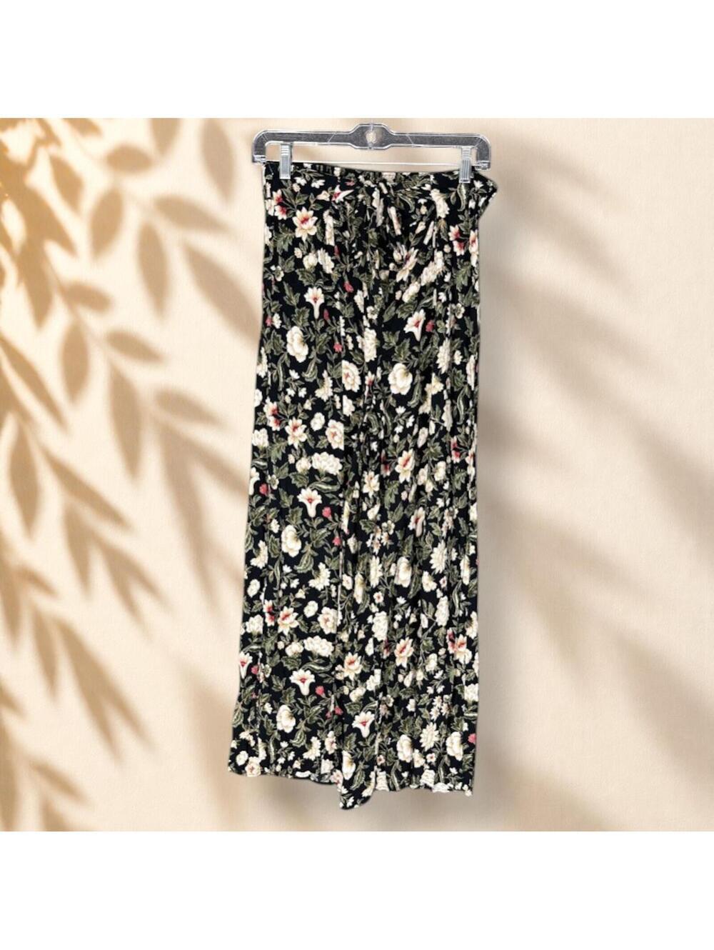 American Eagle Pants Women S Small Black Floral High Rise Drawstring Stretch